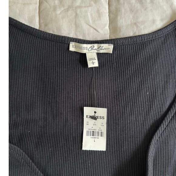 Express One Eleven Cotton Ribbed Black Tie Wrap Tank Top - Picture 3 of 8